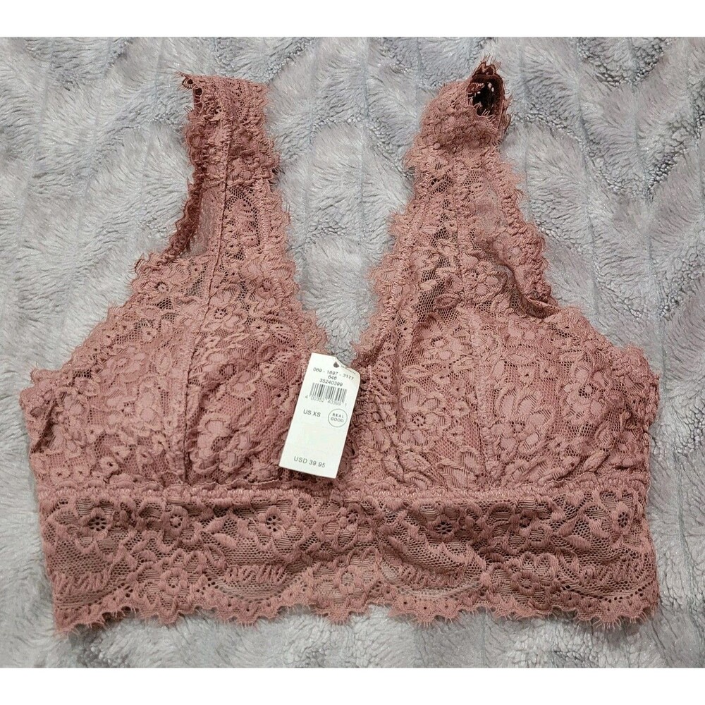 Aerie XS Pink Mauve Floral Lace Bra Boho Festival NWT